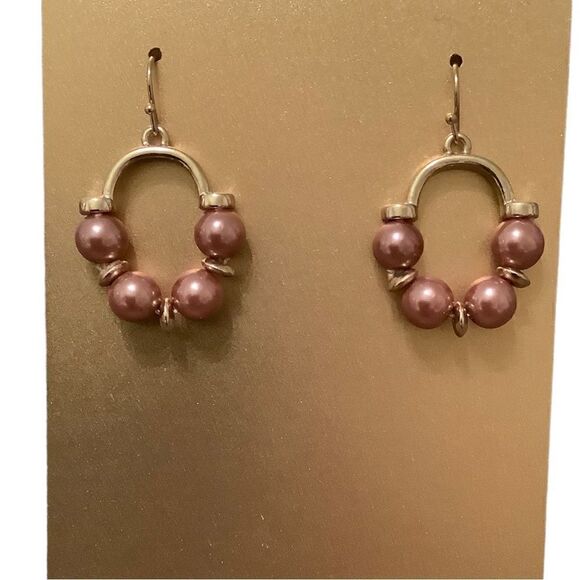 Gold tone ovals earrings with brown beads NWT - Picture 1 of 2